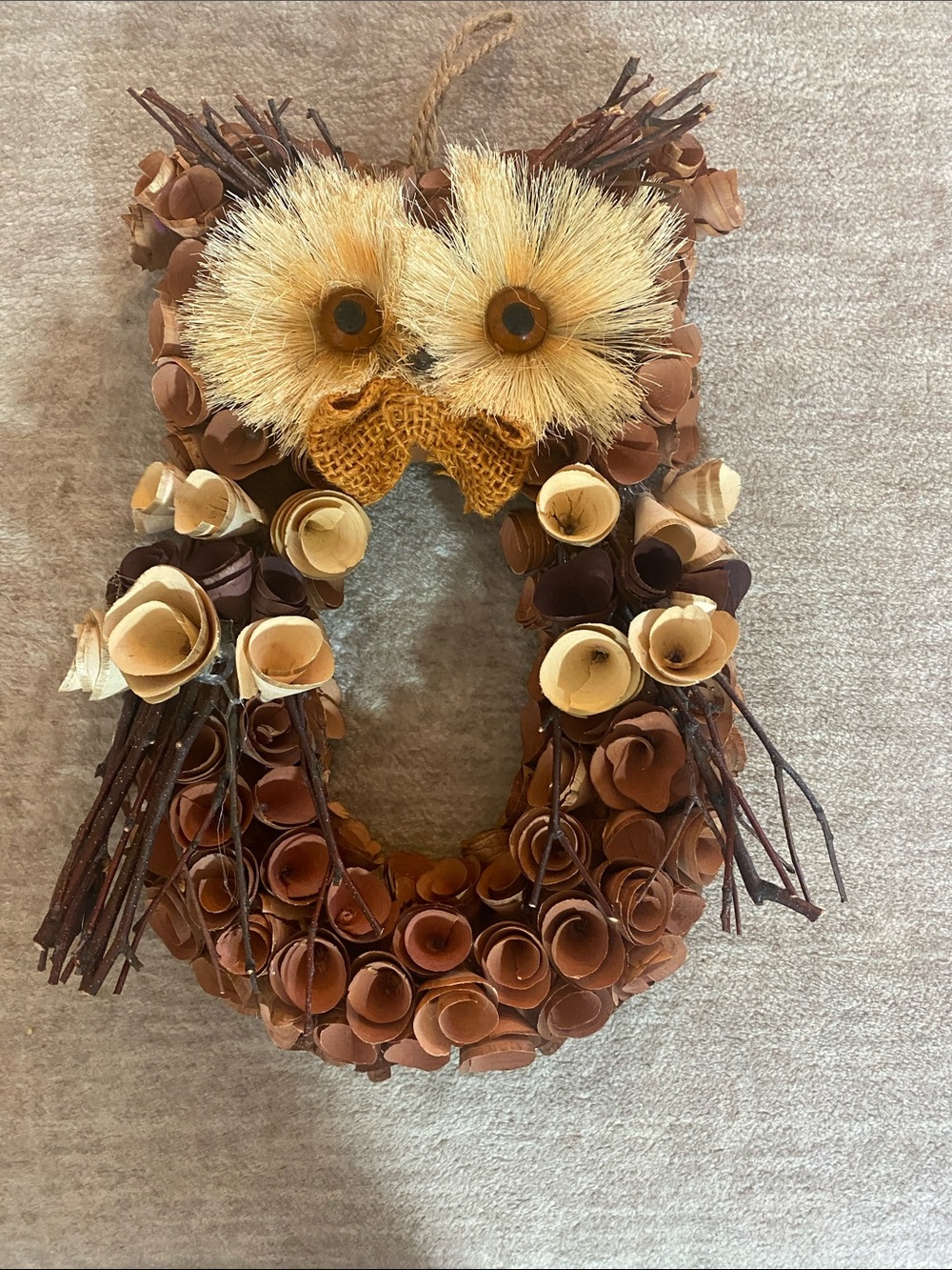 Handcrafted Brown Owl Wall Hanging - Rustic Home Accent